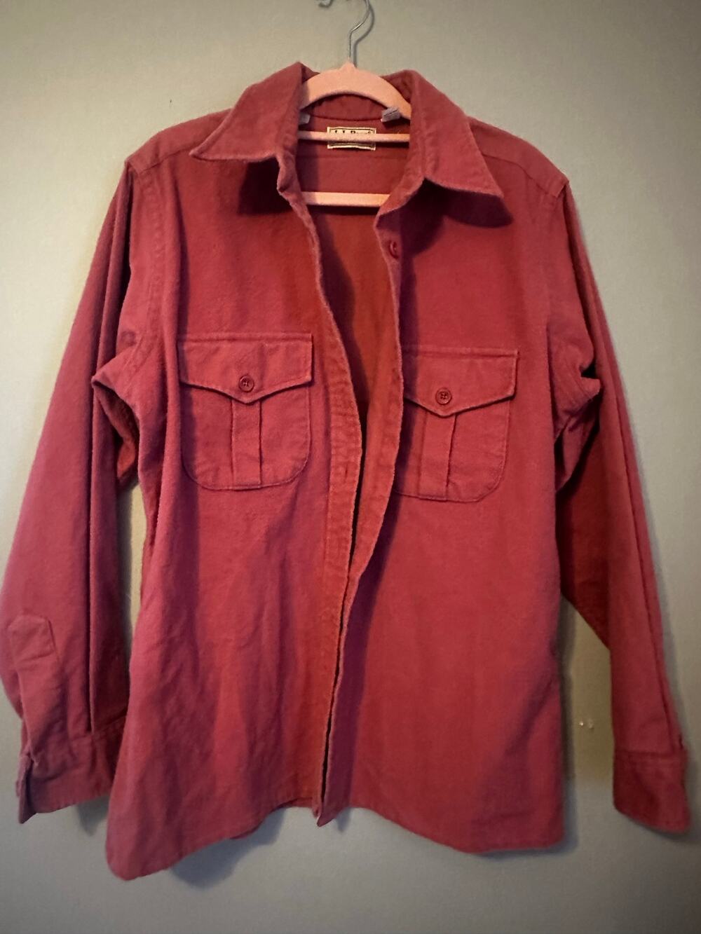 VTG 80s LL Bean Chamois Cloth Shirt Womens 16 Made in USA Flannel Red Burgundy